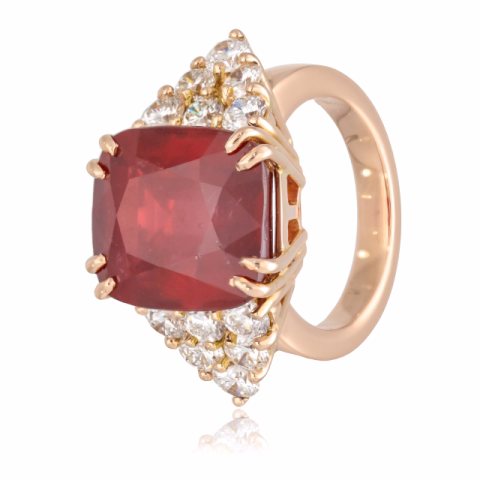 RING ROSE GOLD DIAMONDS 2.4 CT RUBY 9CTWEIGHT 14.76 GR SIZE N°52