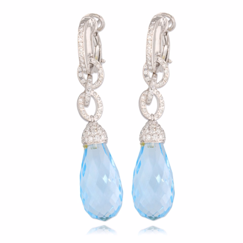 EARRINGS AQUAMARINE DIAMONDS 1.14 CT WEIGHT 13.74 GR