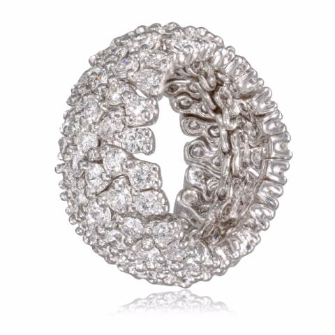 SABBADINI SPHERES WHITE GOLD DIAMONDS 7CT PLATINUM SPHERES FLEXIBLE BAND WEIGHT 21.20 GR SIZE N° 56