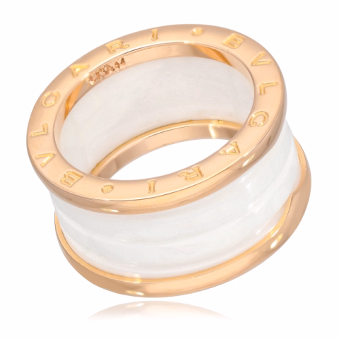 BVLGARI B.ZERO 1 ROSE GOLD 4 BAND CERAMIC WHITE WEIGHT 11.22 GR SIZE N° 56