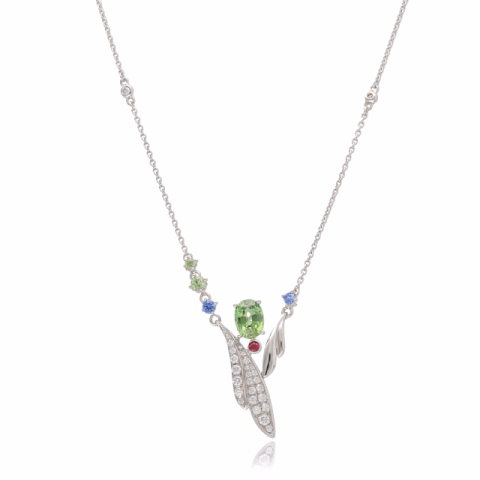 GUBELIN LILY DEW NECKLACE WHITE GOLD DIAMONDS 0.33CT 1 SAPPHIRES 1.07CT 4 SAPPHIRES MULTICOLOR 0.26 CT WEIGHT 7 GR LENGHT 42 CM 