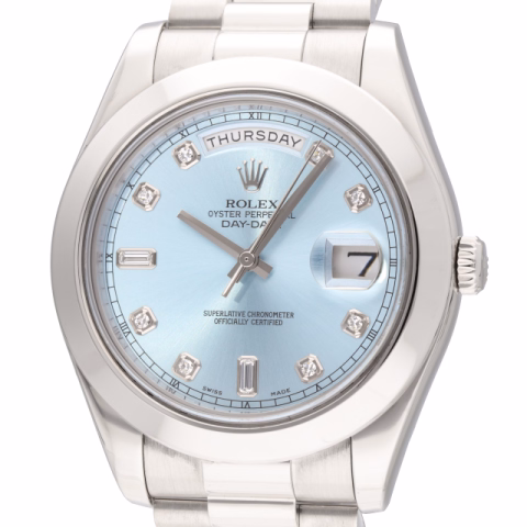 DAY-DATE 218206 PLATINUM DIAL SKY BLUE AND DIAMONDS 41 MM FULL SET YEAR 2009 