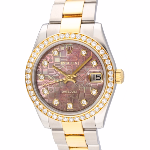 DATEJUST178383 STAINLESS STEEL LUNETTE YELLOW GOLD AND DIAMONDS DIAL MOTHER-OF-PEARL "ROLEX" 31 MM FULL SET YEAR 2014
