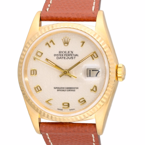 DATEJUST 16238 YELLOW GOLD LEATHER STRAP 36MM ORIGINAL BOX YEAR 1988